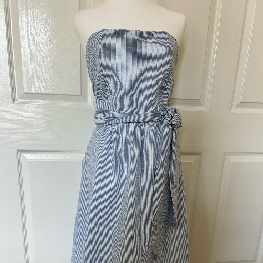 Striped Blue and White Strapless Dress